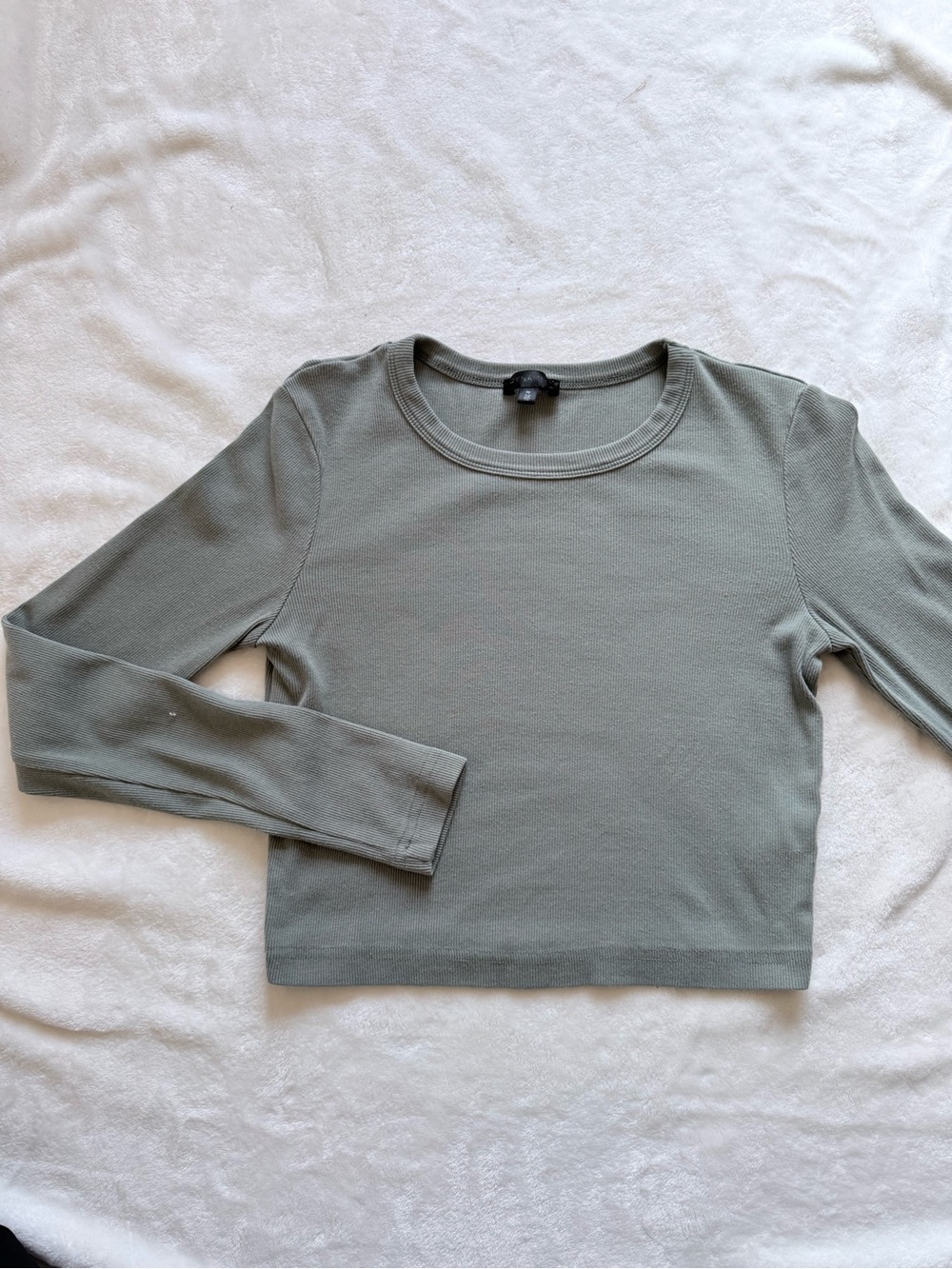 Dynamite Sage Green Waffle Knit Long Sleeve Crop Top